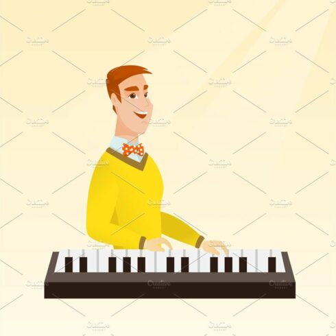 Man playing the piano vector illustration. cover image.