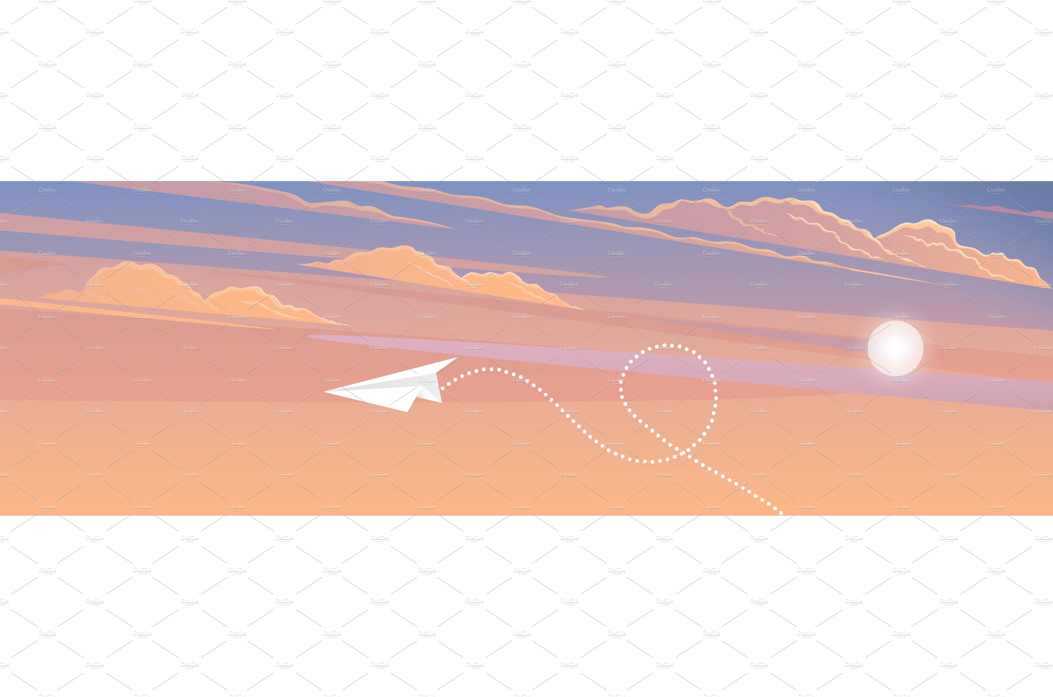 Paper plane flying over sunset sky cover image.