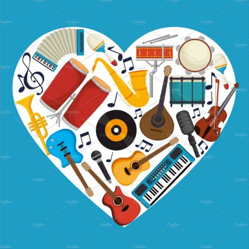 set musical instruments icons cover image.