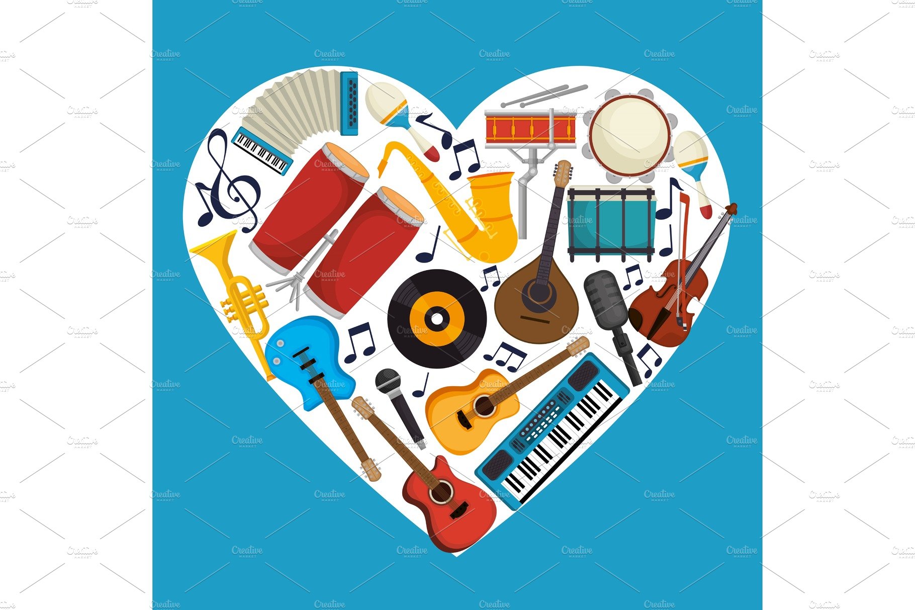 set musical instruments icons cover image.