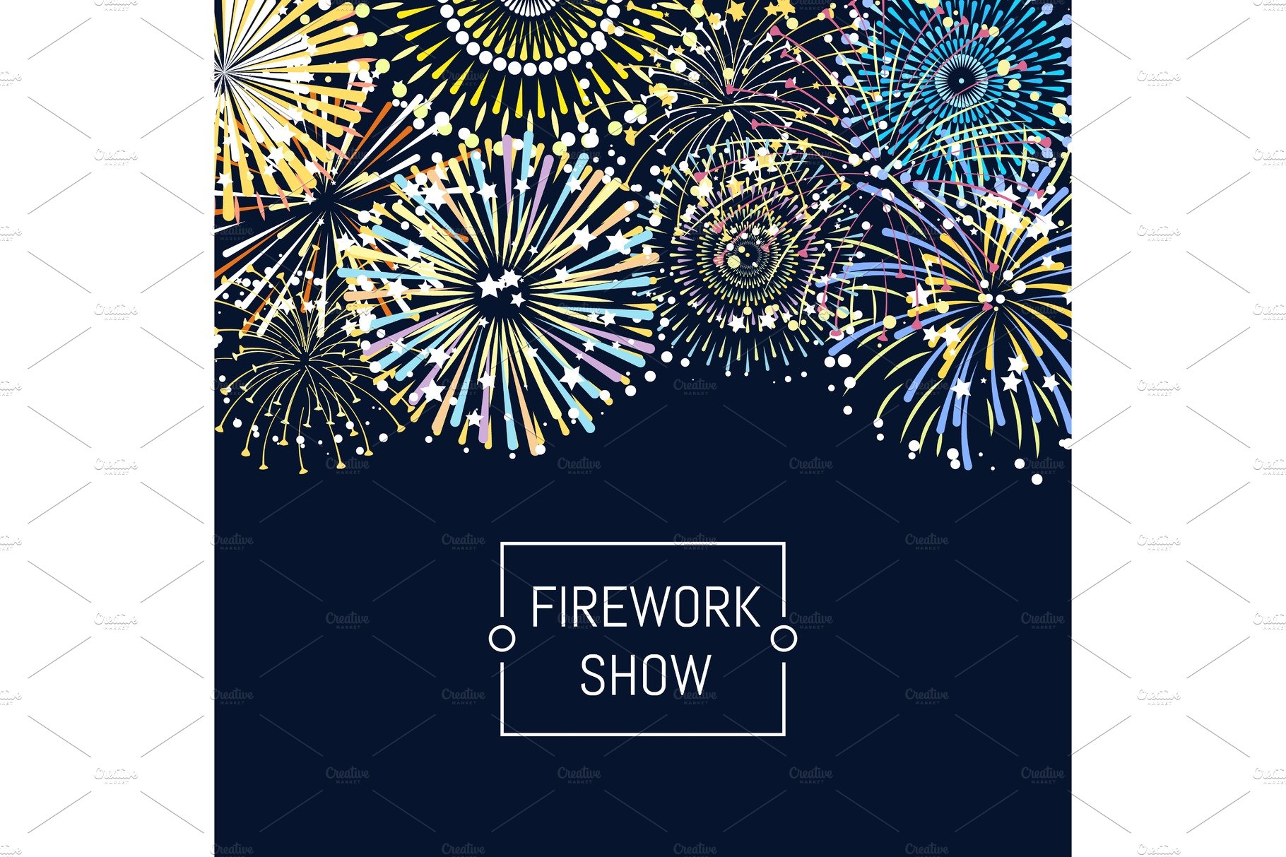 Vector banner or poster fireworks background illustration with place for text cover image.