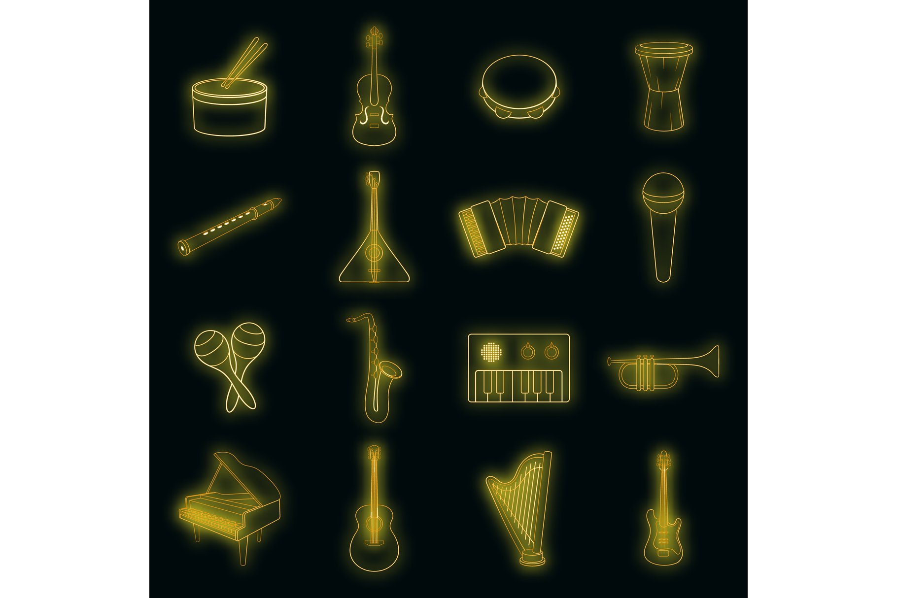 Musical instruments icons set vector cover image.