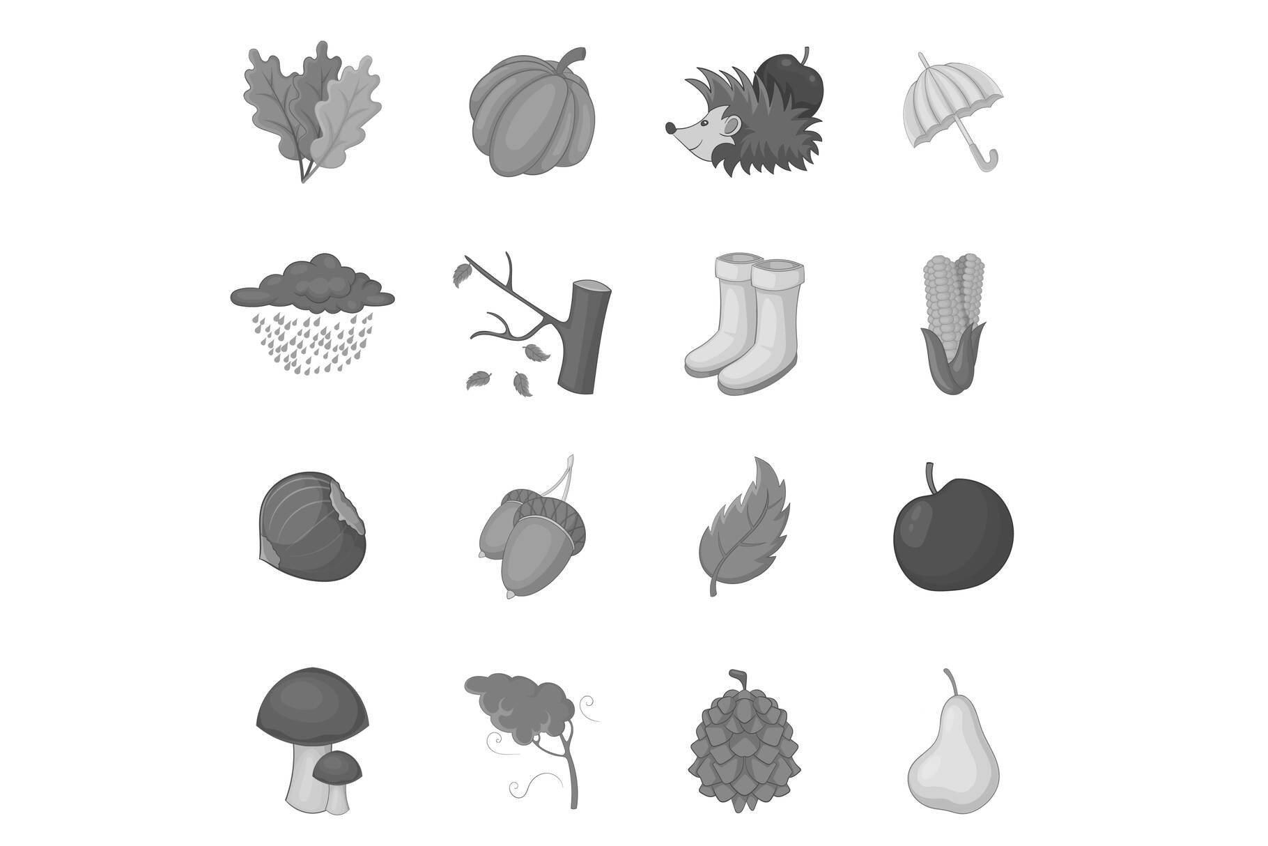 Autumn items icons set monochrome cover image.