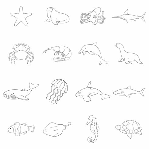 Ocean inhabitants icon set outline cover image.