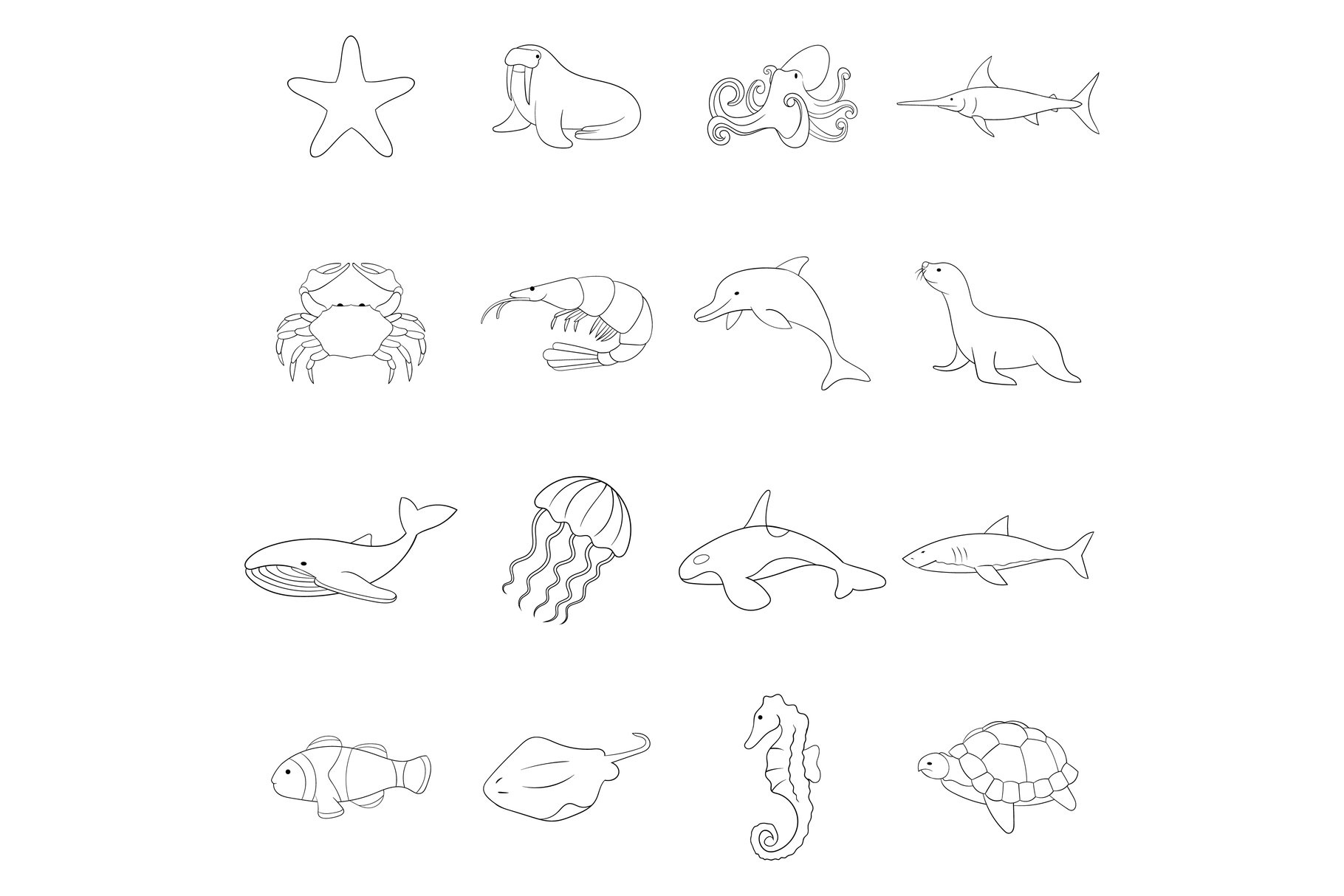 Ocean inhabitants icon set outline cover image.