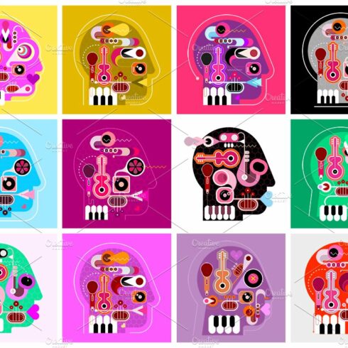 18 options of Music Head Design cover image.