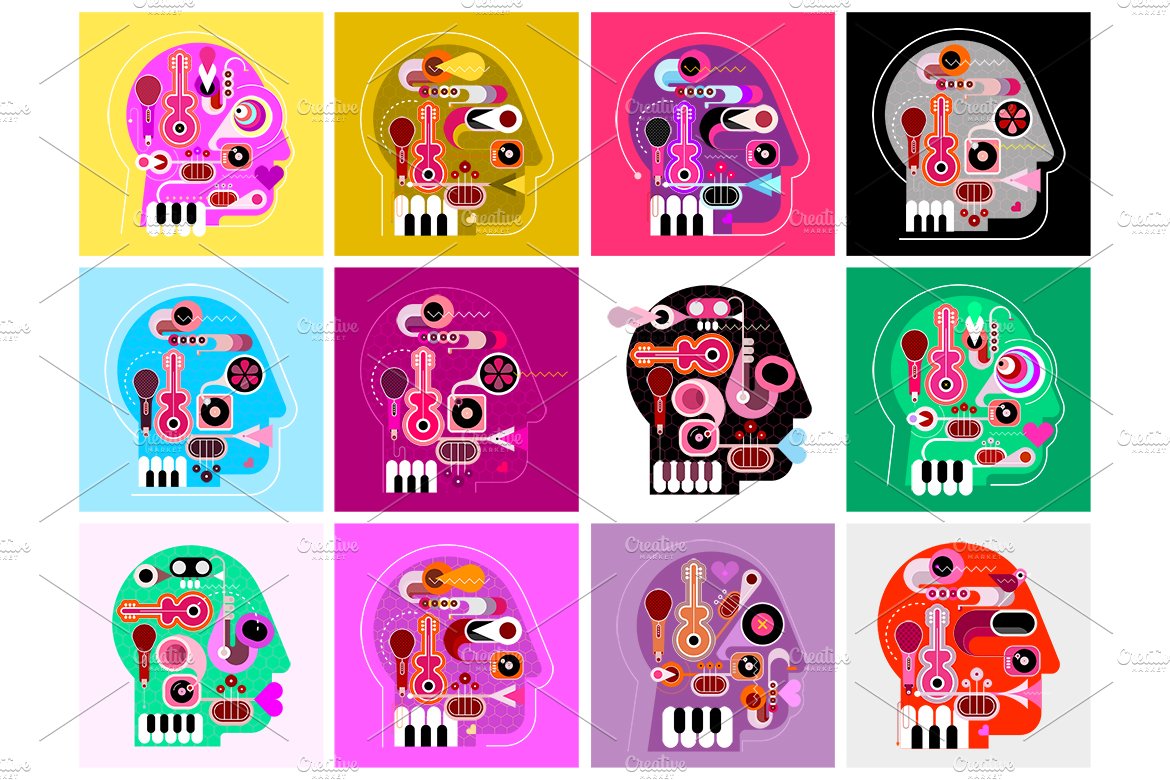 18 options of Music Head Design cover image.