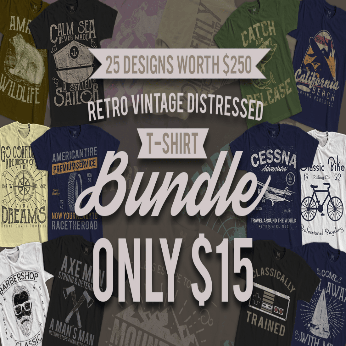 Vintage T-Shirt Bundle Retro Typography Designs Collection