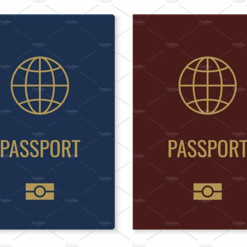 Passport covers with map. Realistic cover image.