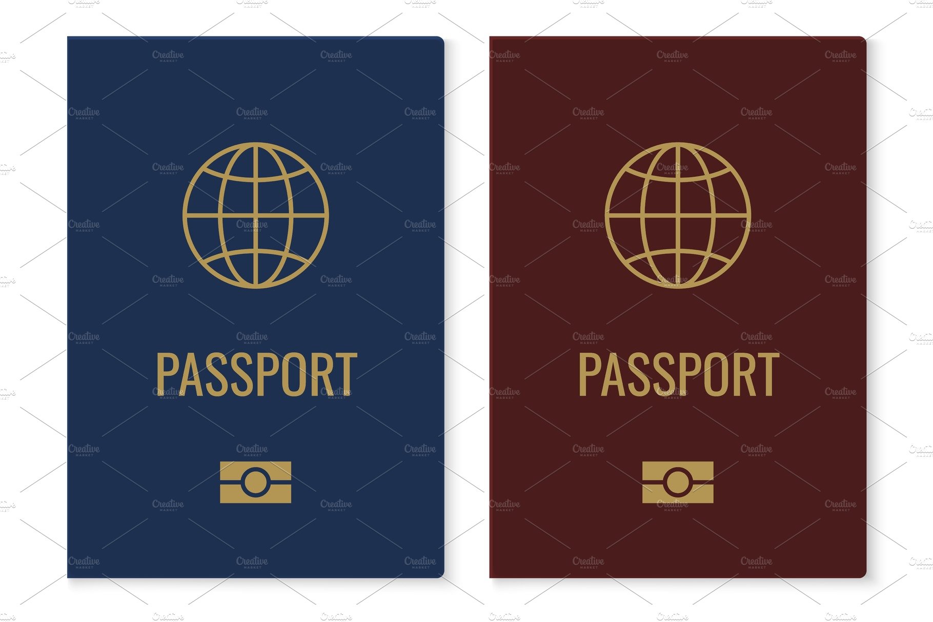 Passport covers with map. Realistic cover image.
