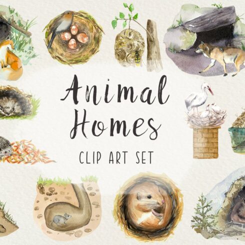 Animal Homes - Watercolor Clip Arts cover image.