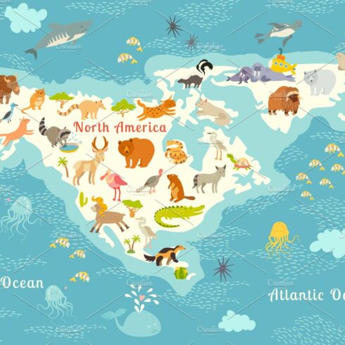 Animals world map, North America cover image.
