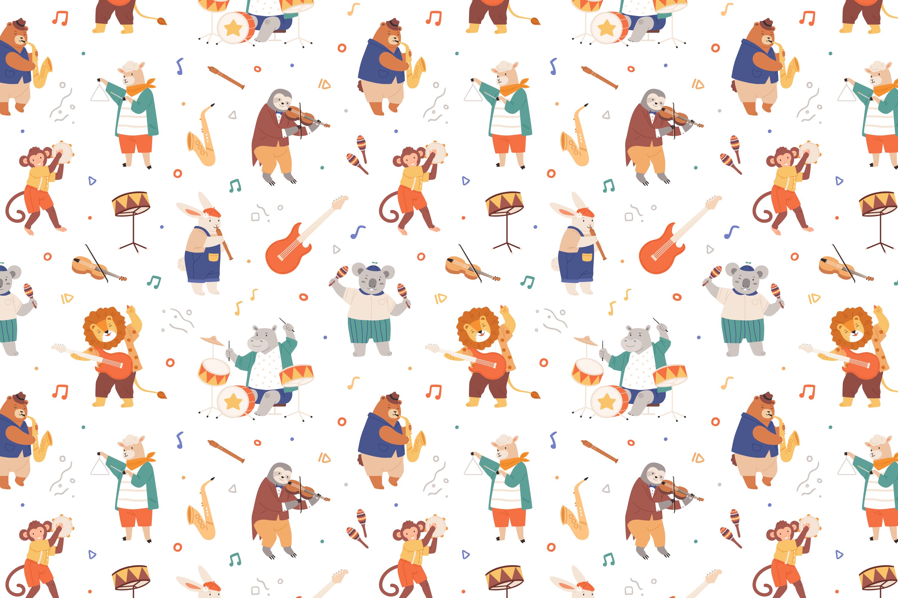 Animals musicians seamless pattern preview image.