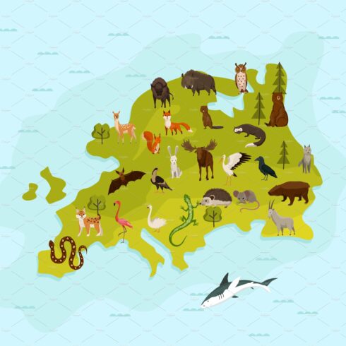 Animal map of europe. Nature cover image.