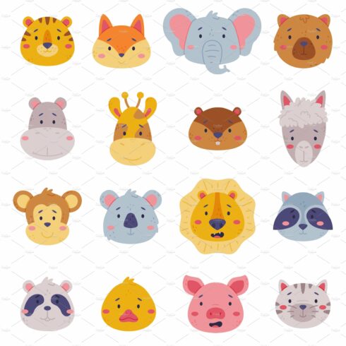 Heads of cute baby animal set cover image.