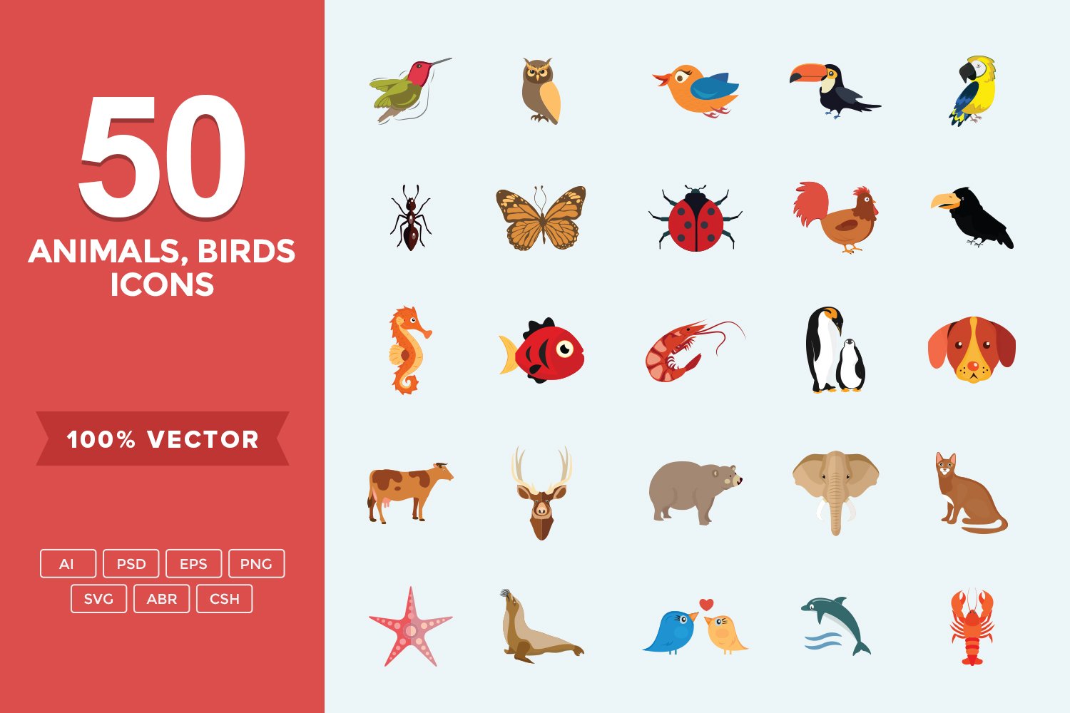 Flat Icons Animals, Birds & Insects cover image.