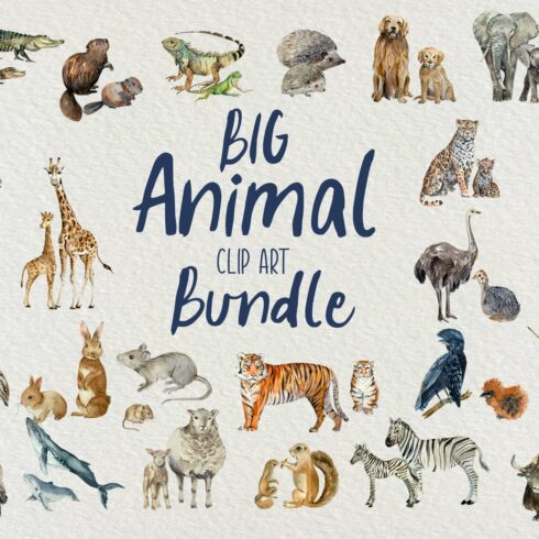 Big Animal Clip Art Bundle cover image.