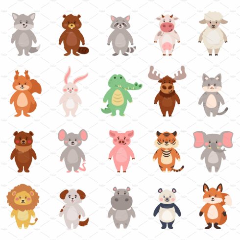 сartoon style big set of animals cover image.