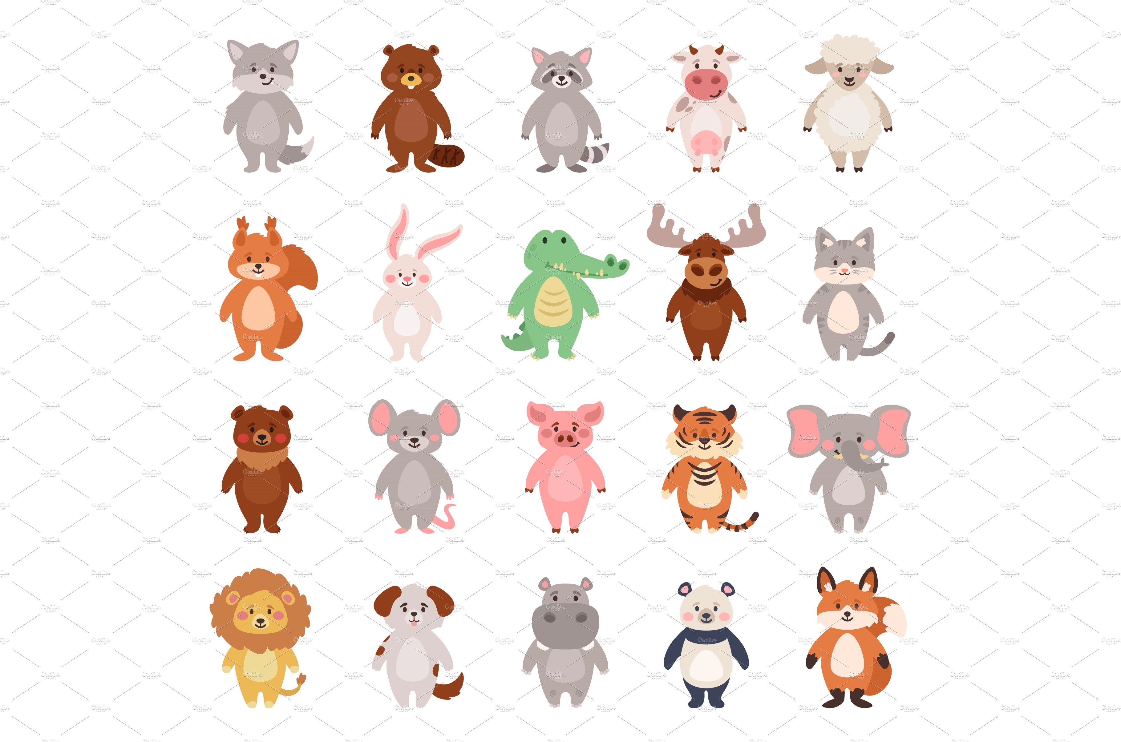 сartoon style big set of animals cover image.
