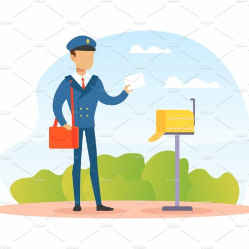 Postman Putting Letter in Mailbox cover image.