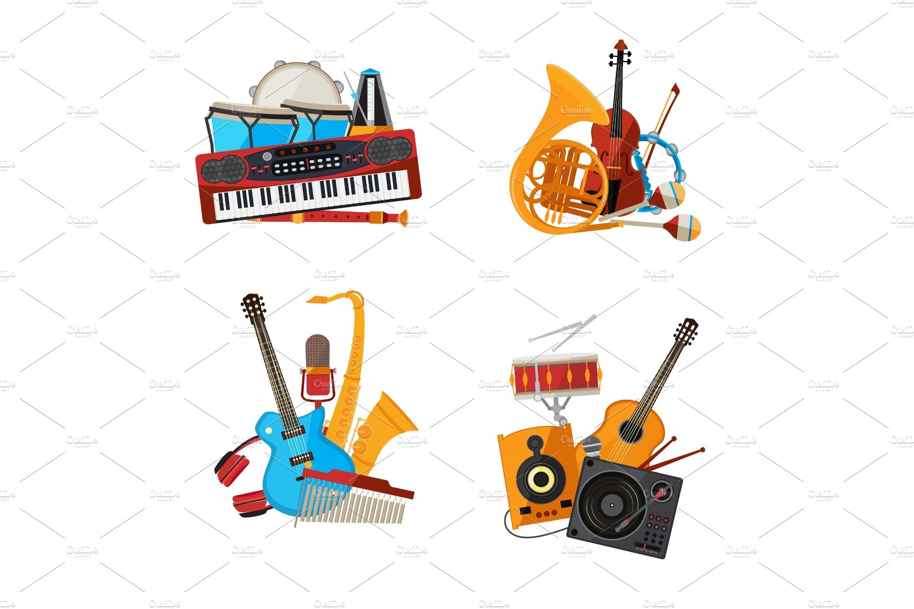 Vector cartoon musical instruments cover image.