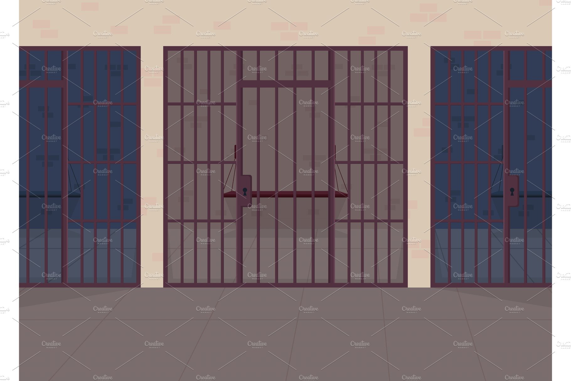 Jail flat color vector illustration cover image.