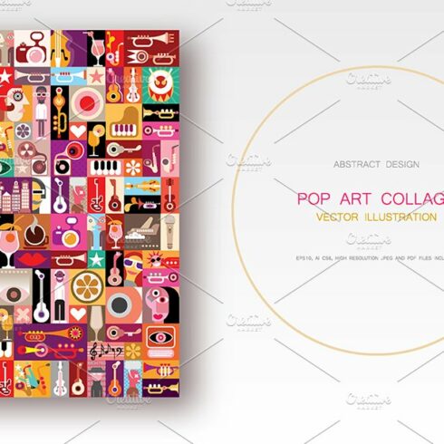 Musical Pop Art collage vector illus cover image.