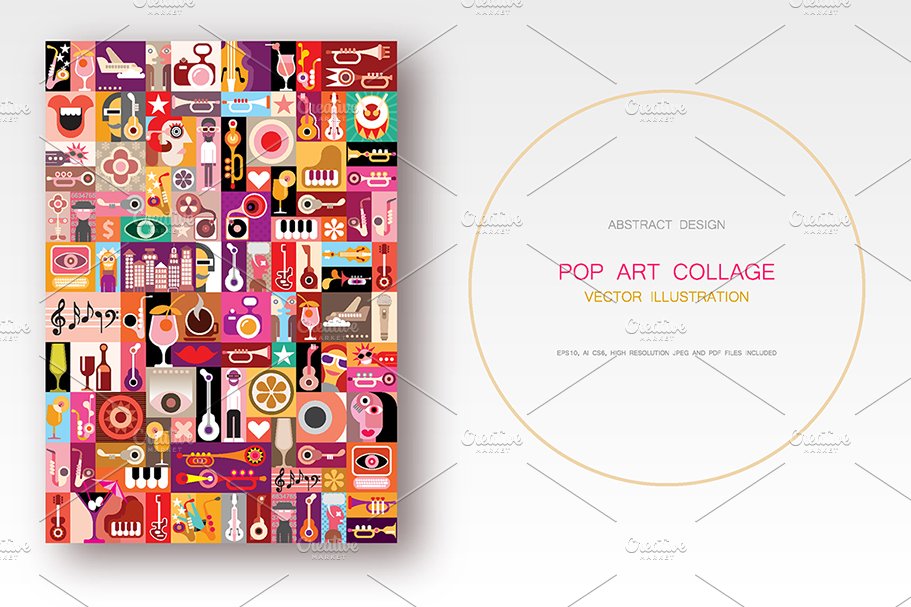 Musical Pop Art collage vector illus cover image.