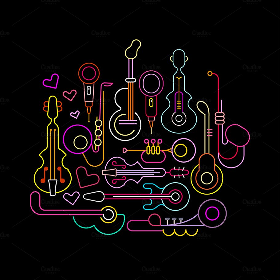 Musical Instruments Neon vector preview image.