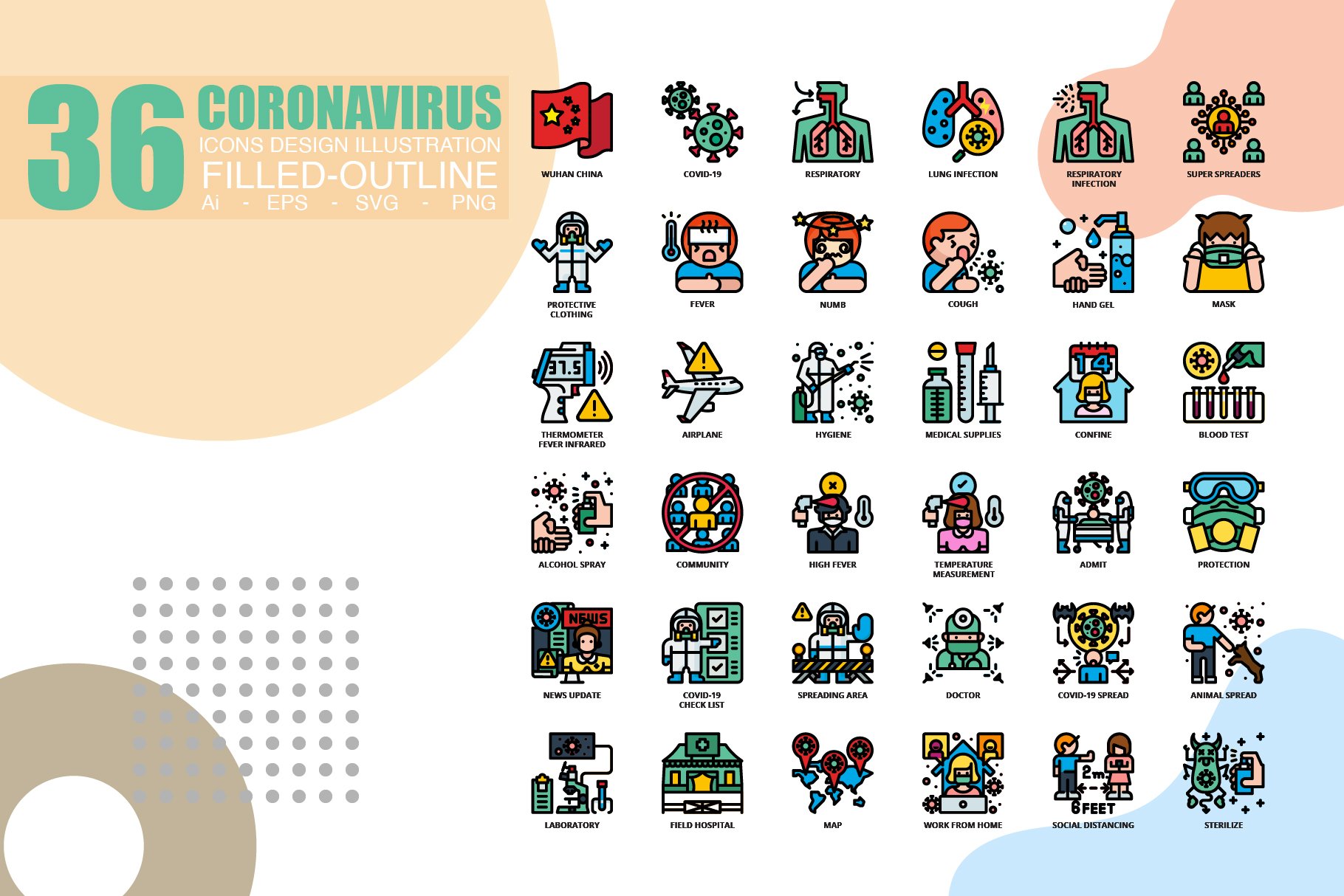 36 Coronavirus icons set x 3 Style cover image.