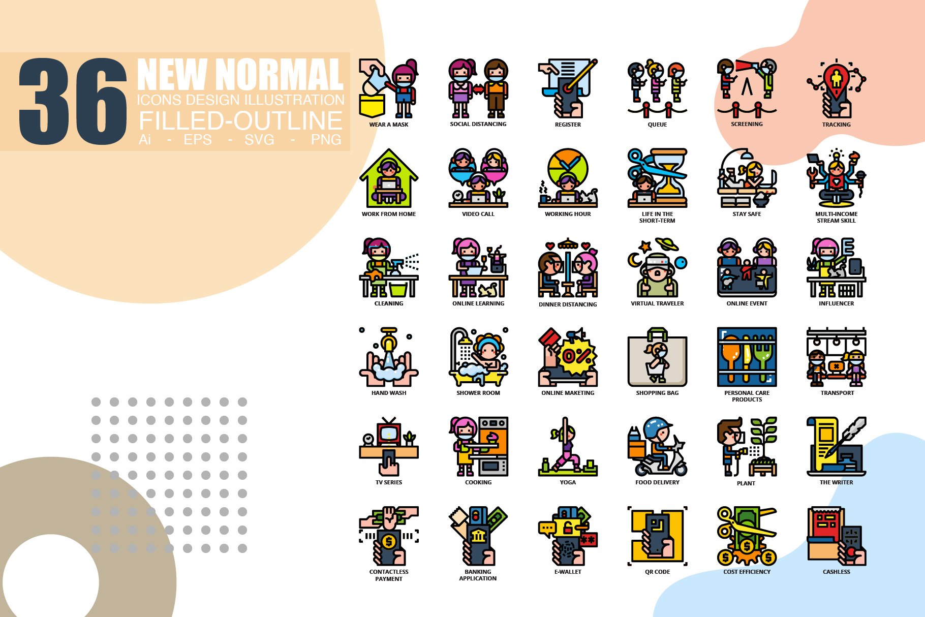 36 New Normal Icons x 3 style cover image.