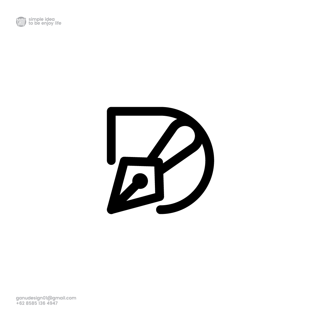 D pen letter logo design preview image.