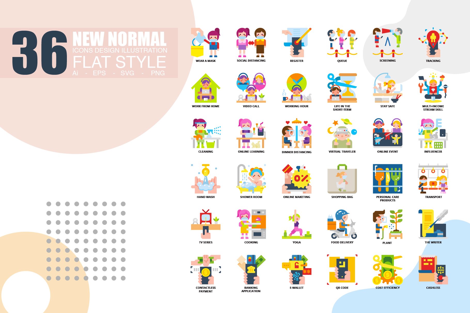 36 New Normal Icons x 3 style preview image.