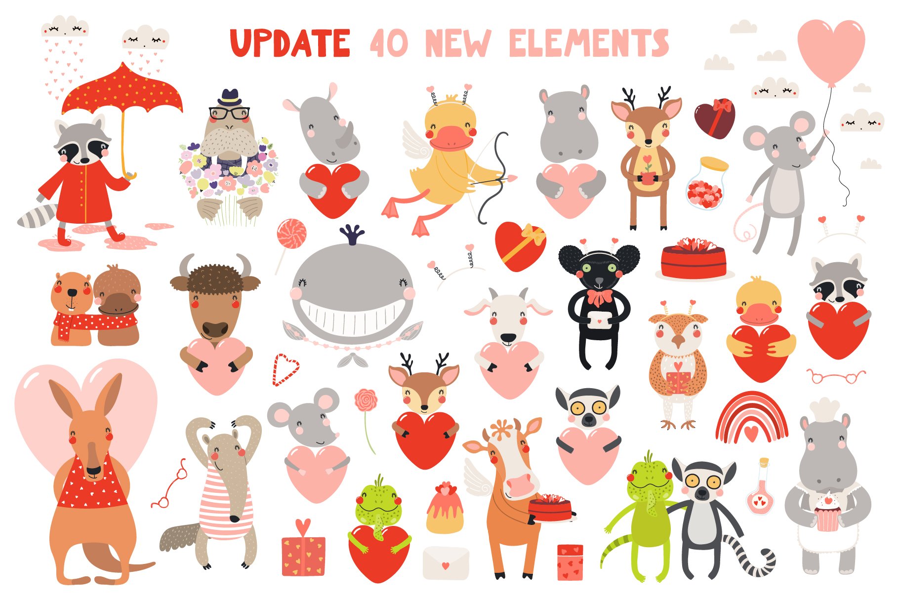 Valentine Day Cute Animals Clipart preview image.