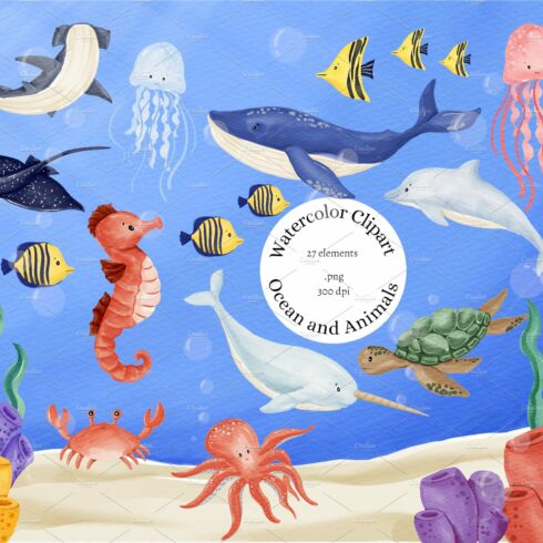 Watercolor Ocean & Sea Animals cover image.