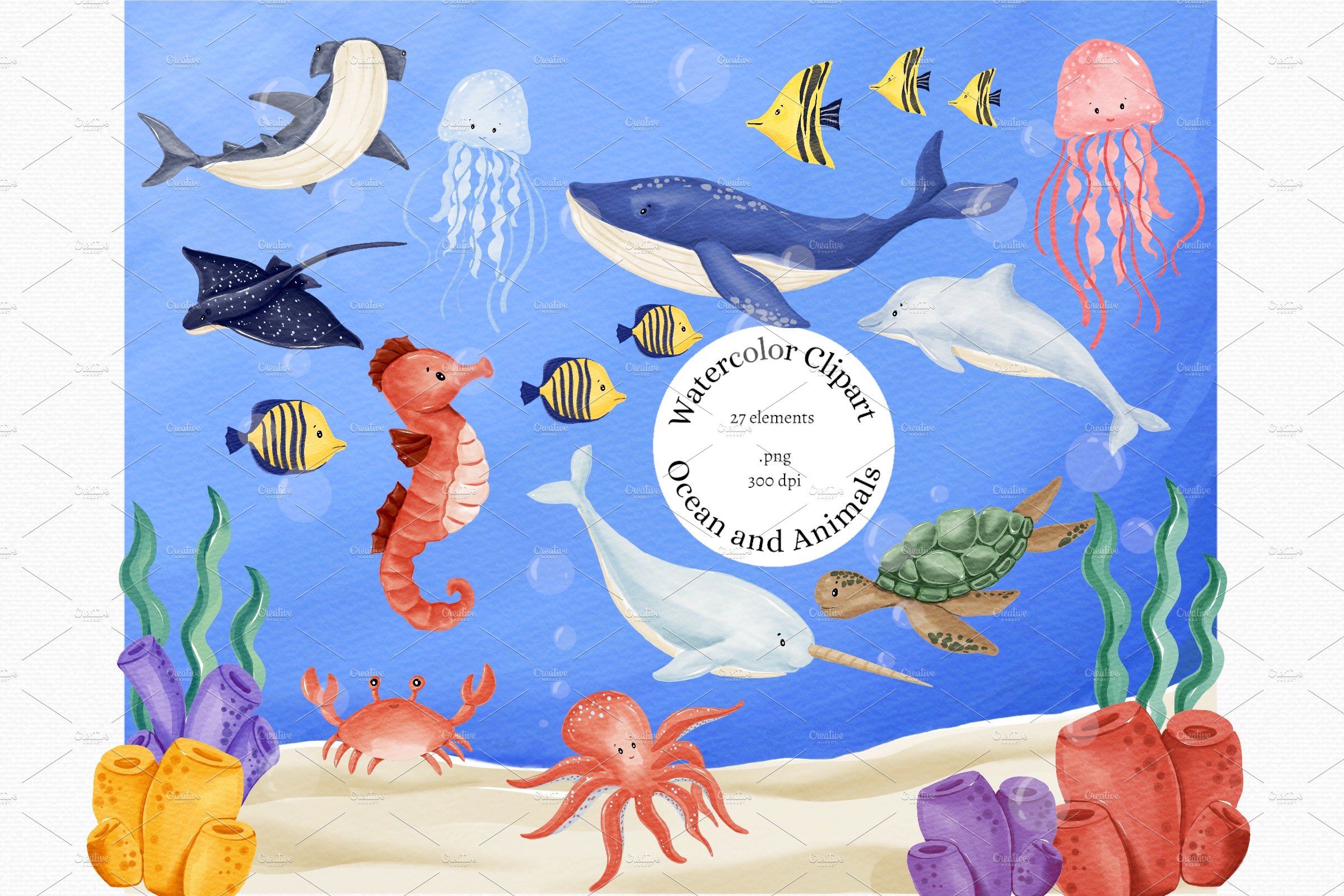 Plastic Sea Creature Art Stencils Set Kids Marine Life Animal