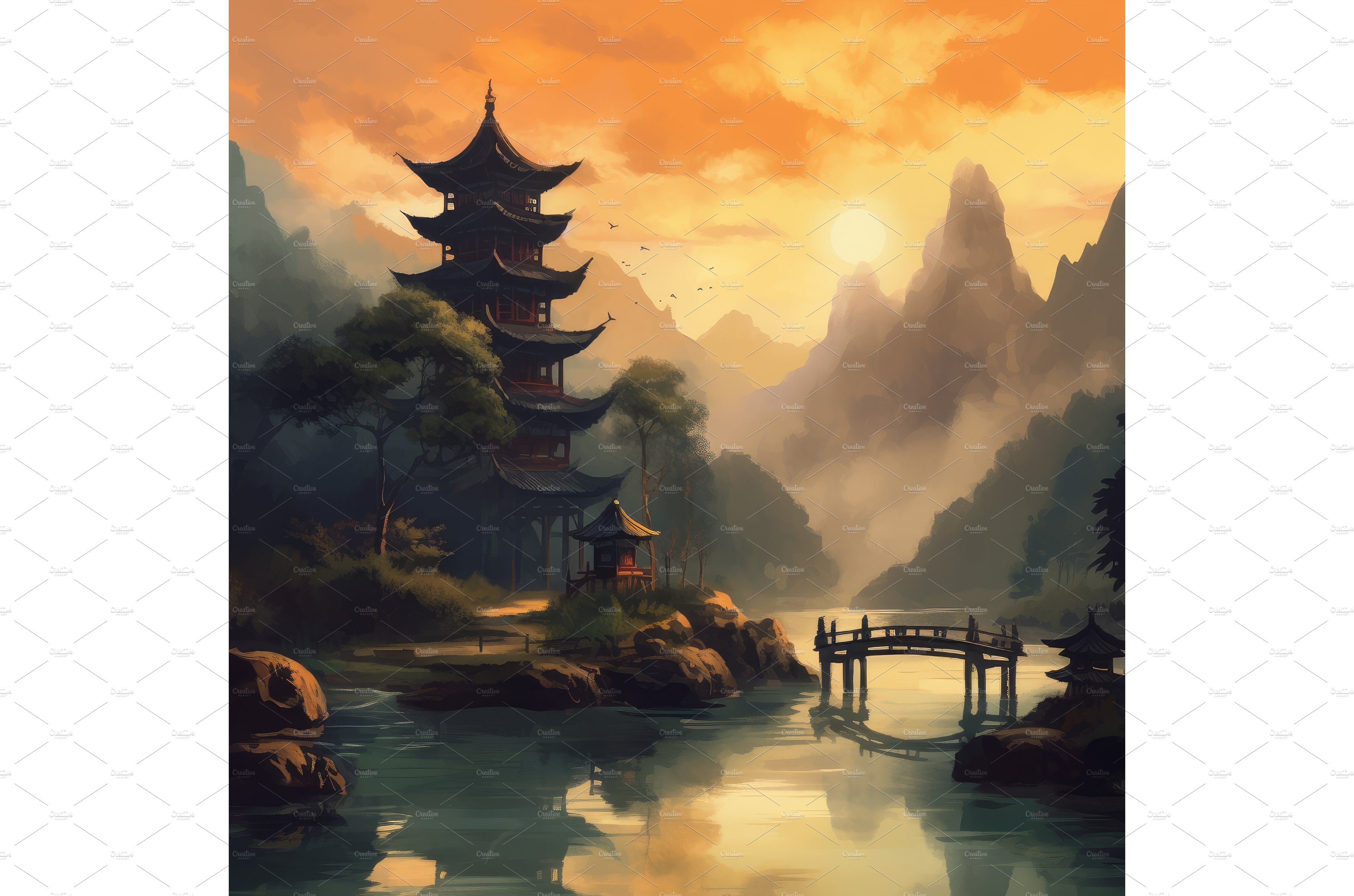 Asia house at sunset landscape cover image.