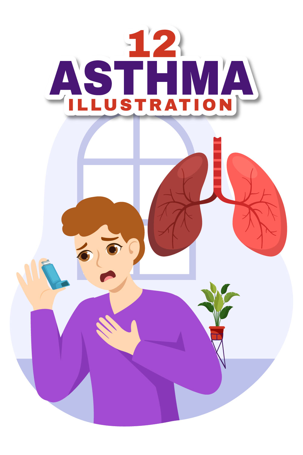 12 Asthma Disease Vector Illustration pinterest preview image.