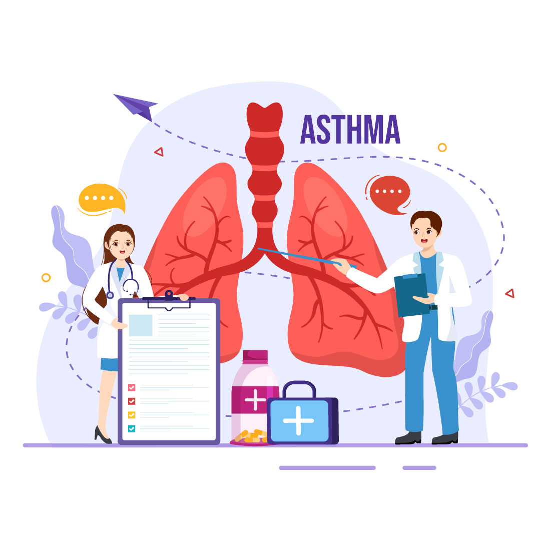 12 Asthma Disease Vector Illustration preview image.