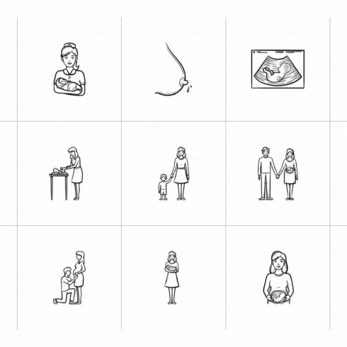 Maternity hand drawn sketch icon set. cover image.
