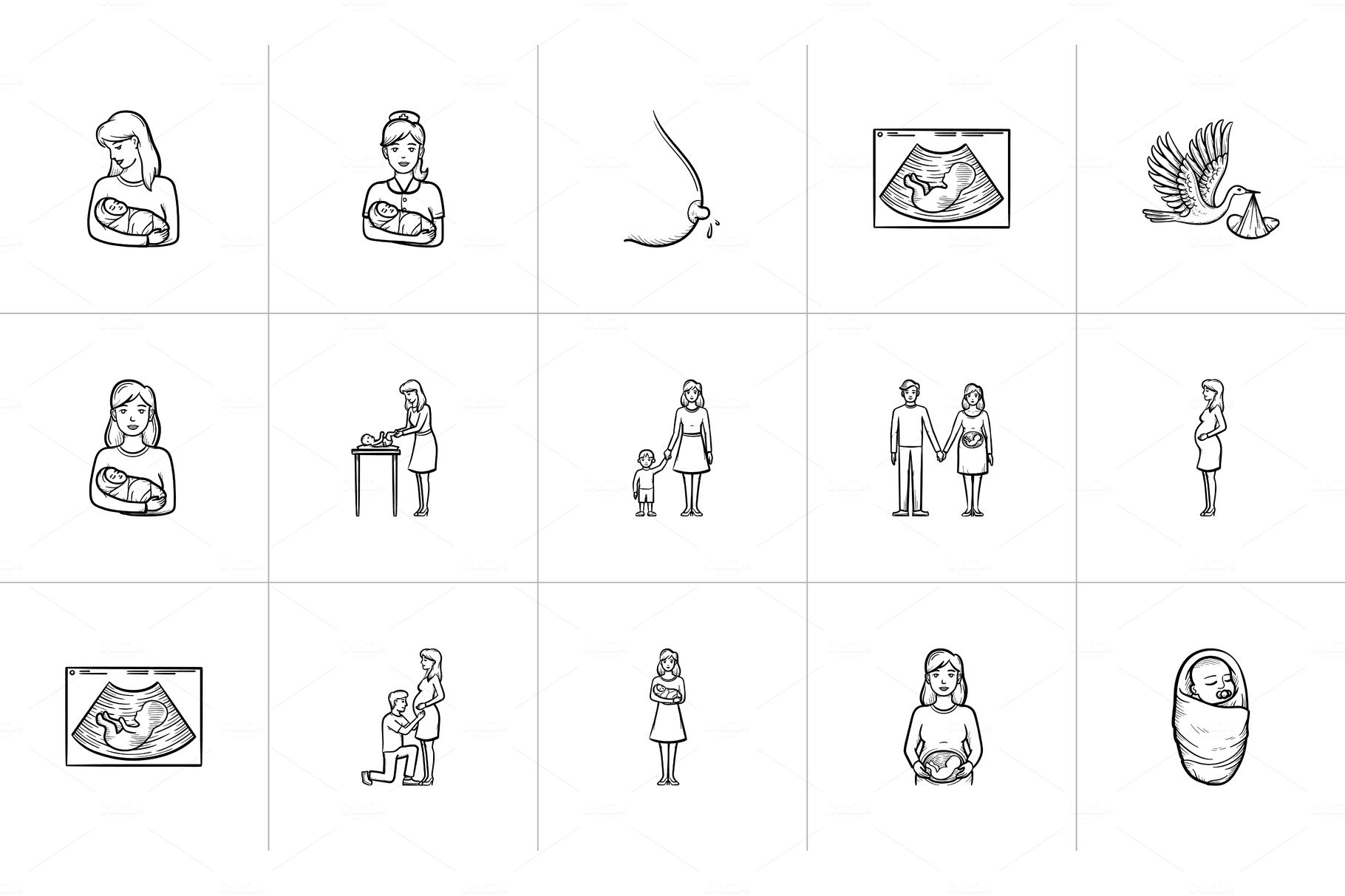 Maternity hand drawn sketch icon set. cover image.