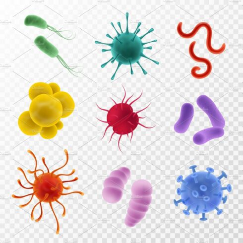 Realistic viruses. Types and cover image.