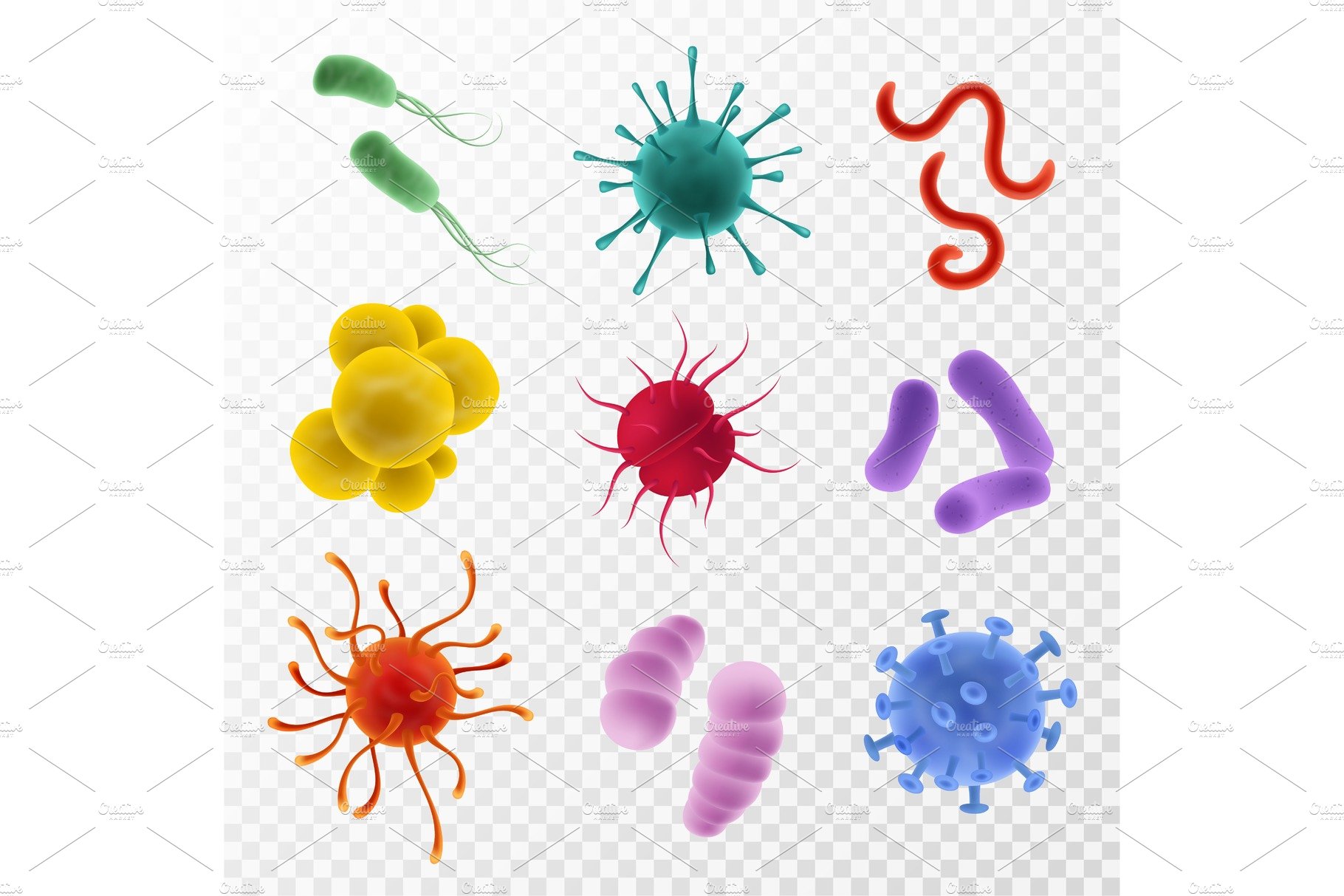 Realistic viruses. Types and cover image.