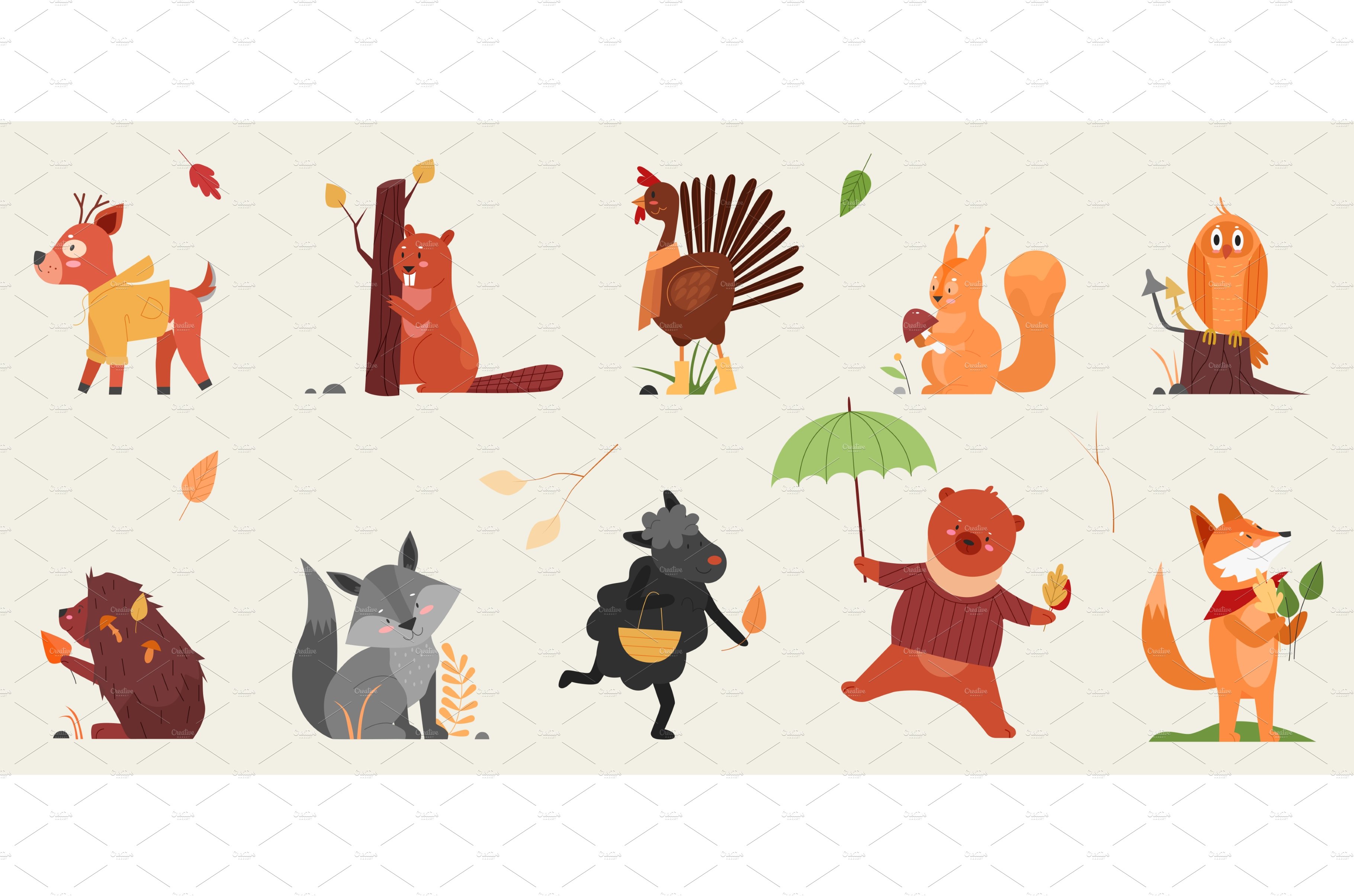 Cute autumn animal set cover image.