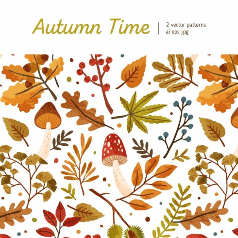 Autumn time seamless patterns cover image.