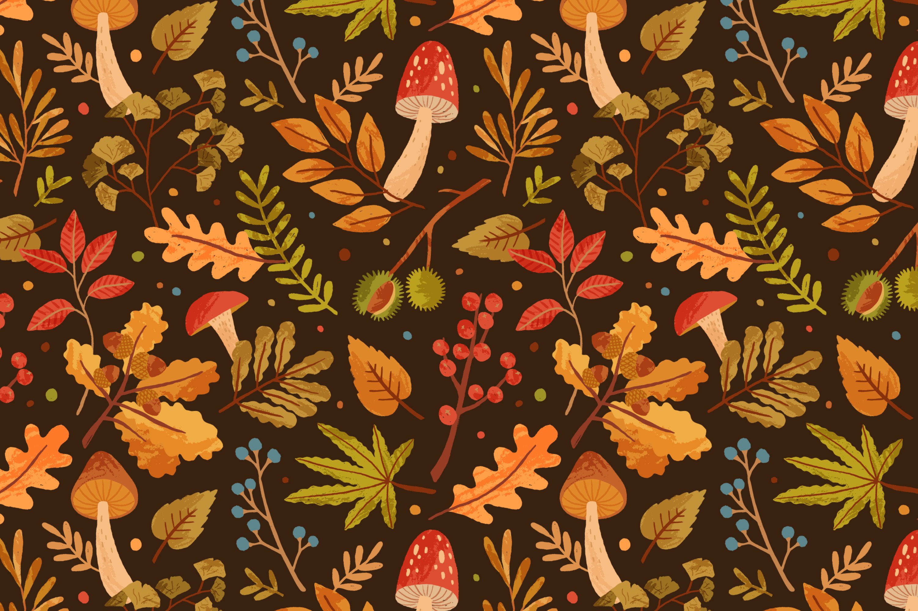 Autumn time seamless patterns preview image.