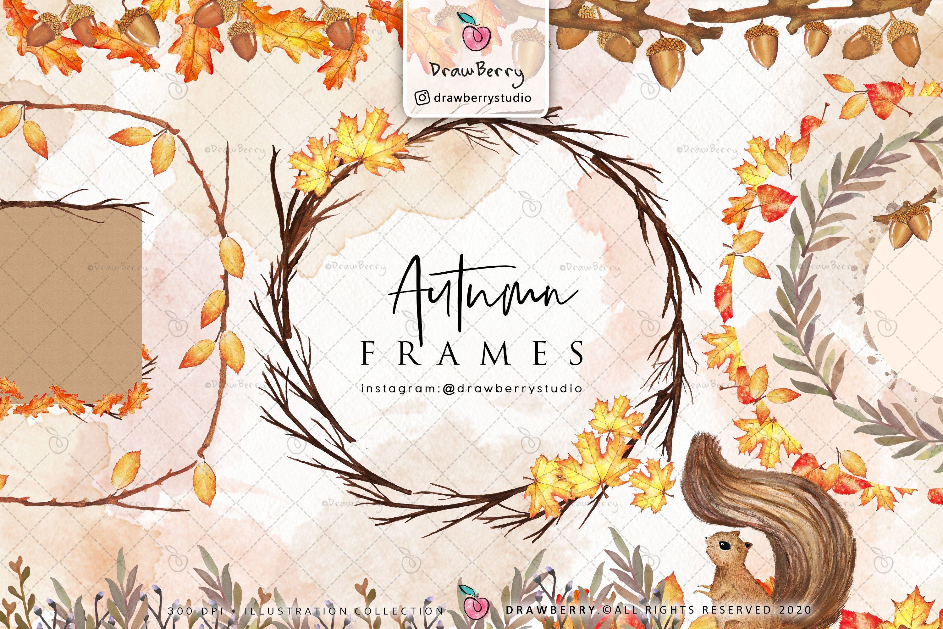 Watercolor Fall Wreath clipart CP009 cover image.
