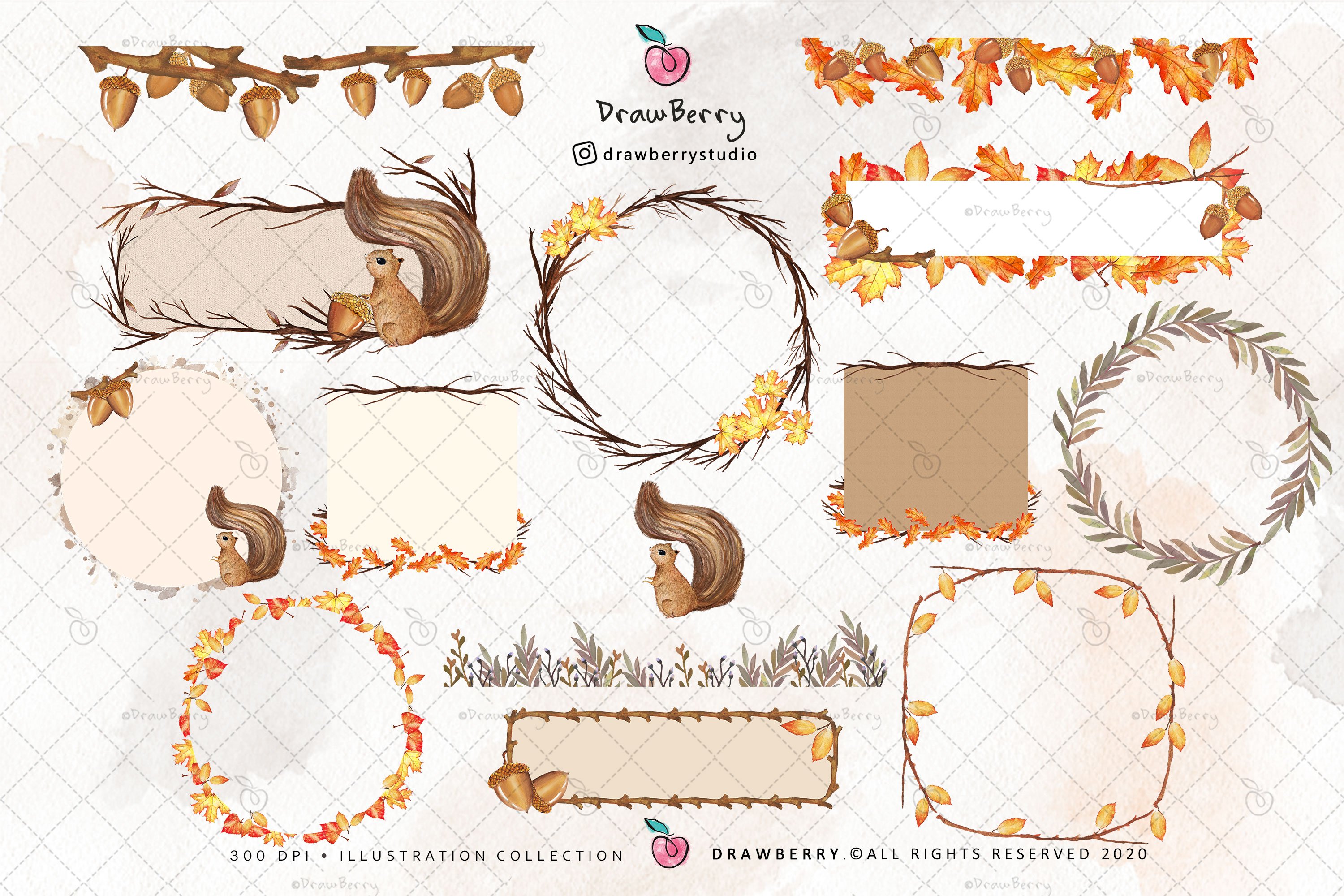 Watercolor Fall Wreath clipart CP009 preview image.