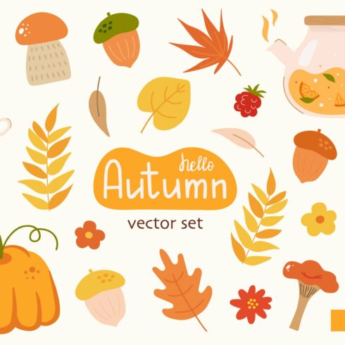 Hello Autumn vector set. PNG element cover image.