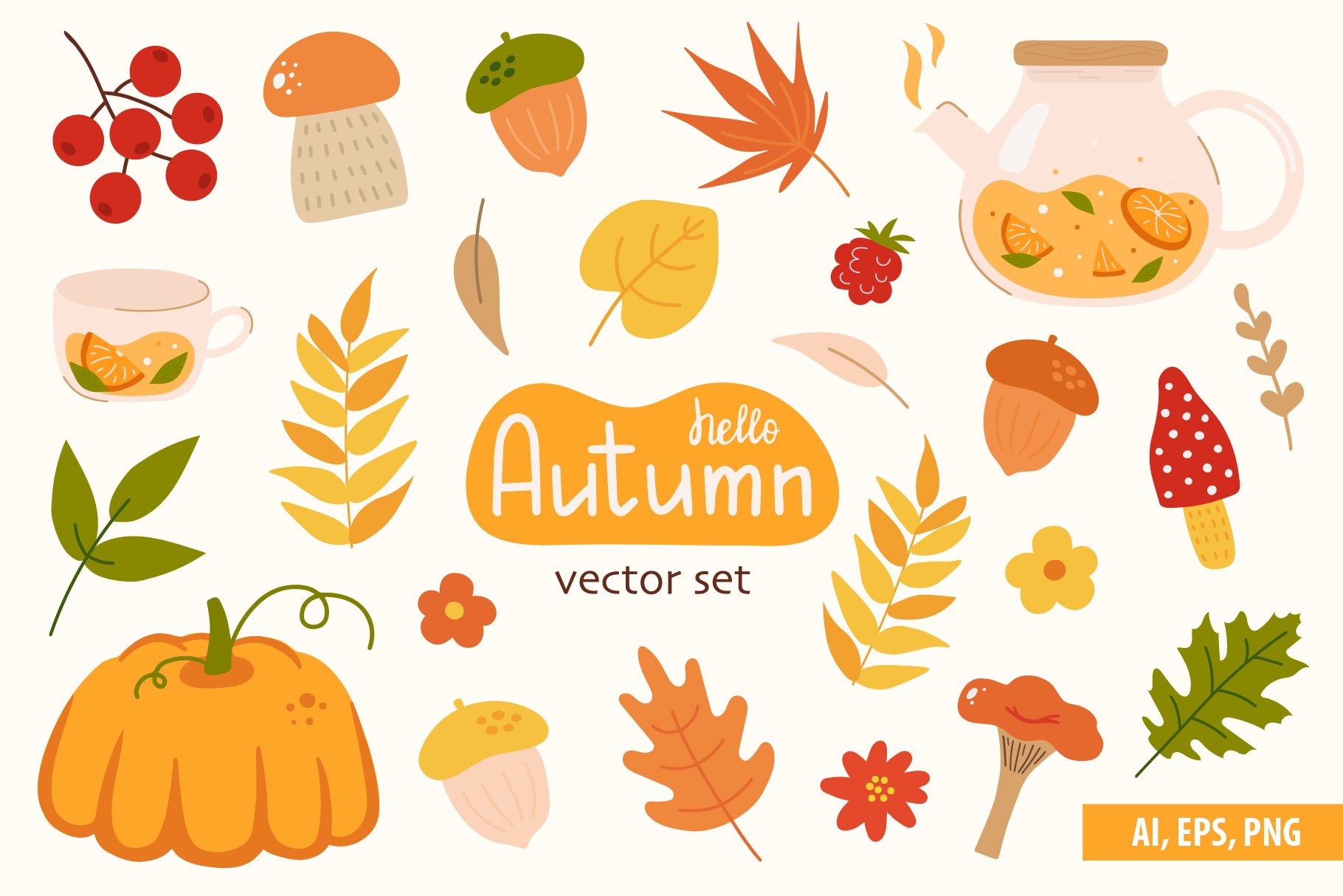 Hello Autumn vector set. PNG element cover image.